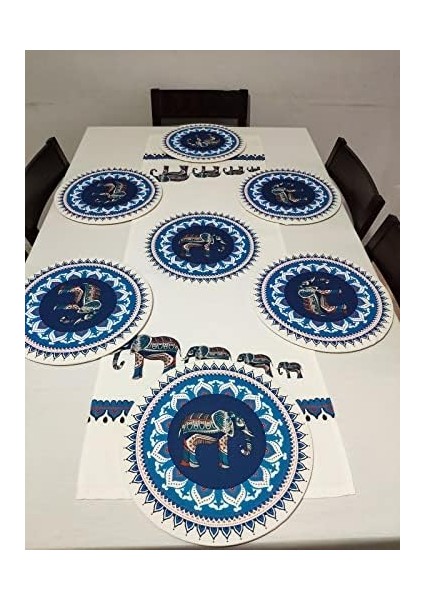 Etnik Fil Desenli Runner, 6'lı Supla Set