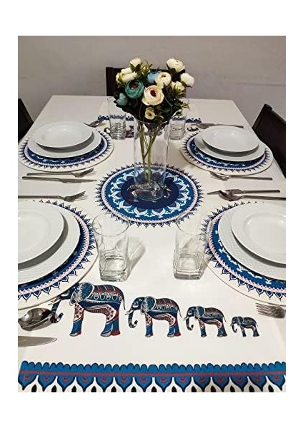 Etnik Fil Desenli Runner, 6'lı Supla Set