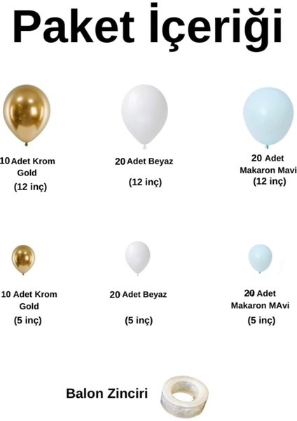Balon Seti Krom Gold-Makaron Mavi-Beyaz 100 Lü Balon Zinciri Seti fiyatları