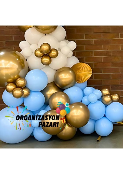 Balon Seti Krom Gold-Makaron Mavi-Beyaz 100 Lü Balon Zinciri Seti indirimleri