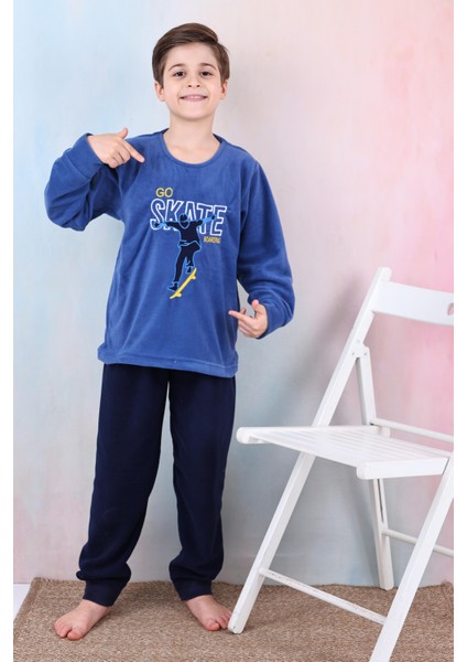 Yeni Sezon Sonbahar/kış Erkek Çocuk Skate Desenli Polar Pijama Takımı 4515