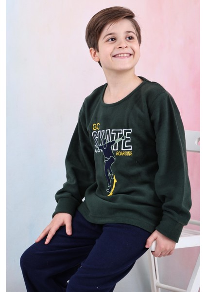 Yeni Sezon Sonbahar/kış Erkek Çocuk Skate Desenli Polar Pijama Takımı 4515