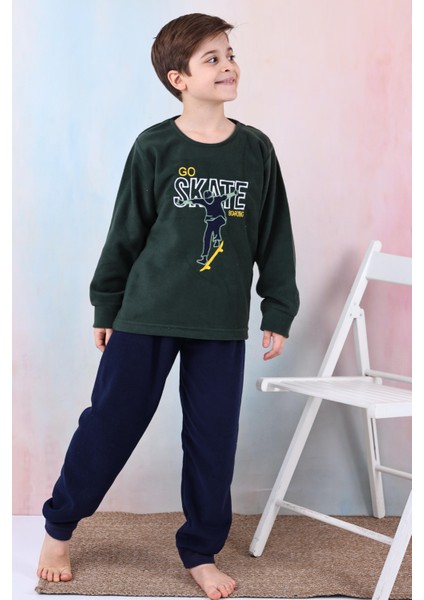 Yeni Sezon Sonbahar/kış Erkek Çocuk Skate Desenli Polar Pijama Takımı 4515