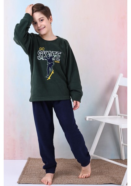 Yeni Sezon Sonbahar/kış Erkek Çocuk Skate Desenli Polar Pijama Takımı 4515