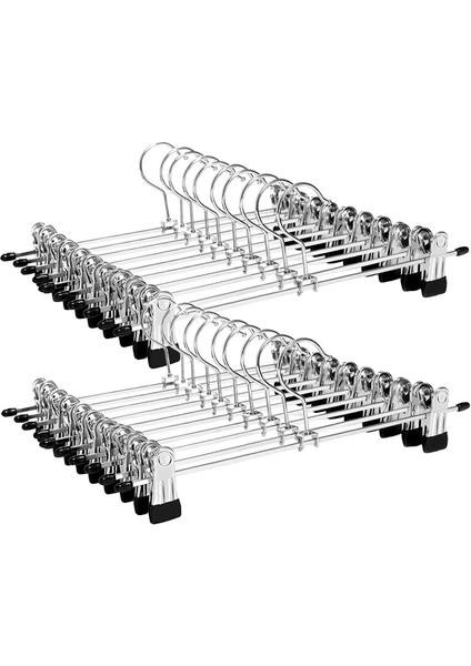 Metalden Yapılmış Pantolon Askısı, 31 cm Elbise Askısı, Kaymaz, Pantolon, Etek ve Çoraplar İçin, Klipsli Etek Askıları, 20'li Set, Iyi Esneklik, Krom Kaplama, Siyah-Gümüş CRI003-20