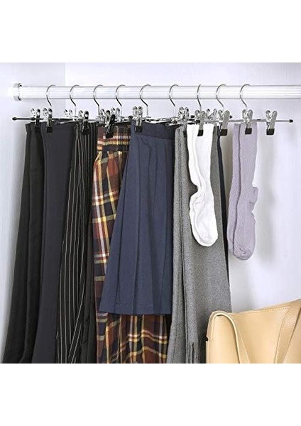 Metalden Yapılmış Pantolon Askısı, 31 cm Elbise Askısı, Kaymaz, Pantolon, Etek ve Çoraplar İçin, Klipsli Etek Askıları, 20'li Set, Iyi Esneklik, Krom Kaplama, Siyah-Gümüş CRI003-20