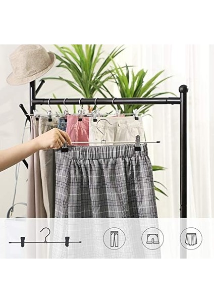 Metalden Yapılmış Pantolon Askısı, 31 cm Elbise Askısı, Kaymaz, Pantolon, Etek ve Çoraplar İçin, Klipsli Etek Askıları, 20'li Set, Iyi Esneklik, Krom Kaplama, Siyah-Gümüş CRI003-20