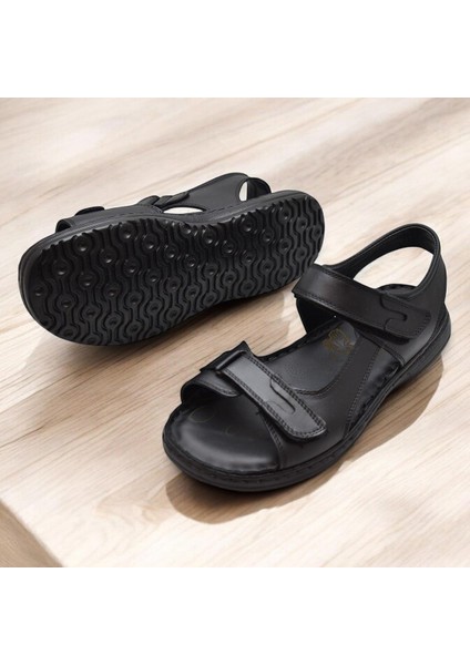 088 Topuk Jelli Tam Ortopedik Taban Hakiki Deri Erkek Sandalet Cırtlı Sandalet modelleri