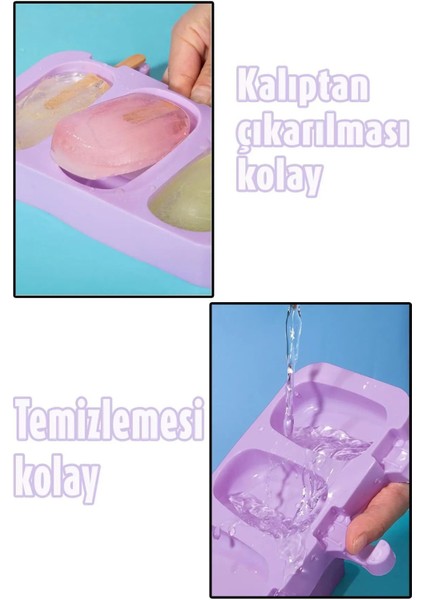 Premium 3'lü Silikon Magnum Şeklinde Dondurma Yapma Kalıbı Ahşap 50 Çubuk Hediyeli 1 Adet fırsatları