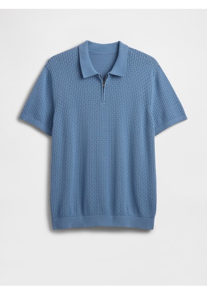 Erkek Mavi Kroşe Örgü Polo Yaka T-Shirt fiyatları