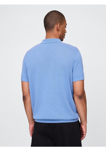 Erkek Mavi Kroşe Örgü Polo Yaka T-Shirt fırsatları