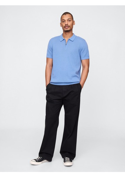 Erkek Mavi Kroşe Örgü Polo Yaka T-Shirt indirimleri