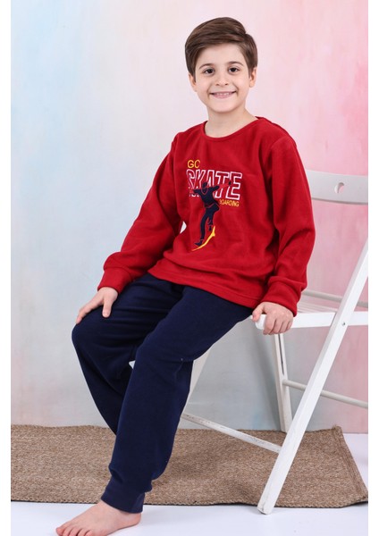 Yeni Sezon Sonbahar/kış Erkek Çocuk Skate Desenli Polar Pijama Takımı 4515
