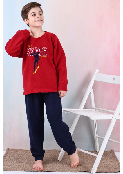 Yeni Sezon Sonbahar/kış Erkek Çocuk Skate Desenli Polar Pijama Takımı 4515 modelleri