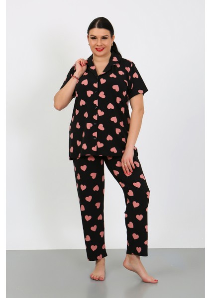 Büyük Beden Kısa Kollu Milan Gömlek Pijama Takımı- Genç Anne Serisi