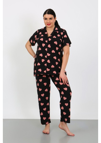 Büyük Beden Kısa Kollu Milan Gömlek Pijama Takımı- Genç Anne Serisi modelleri
