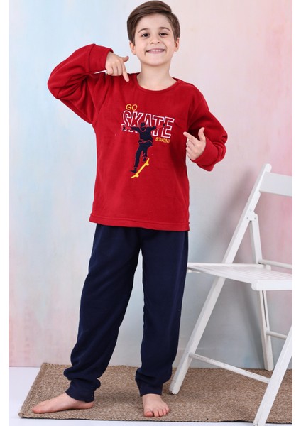 Yeni Sezon Sonbahar/kış Erkek Çocuk Skate Desenli Polar Pijama Takımı 4515 fırsatları