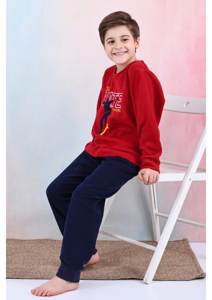 Yeni Sezon Sonbahar/kış Erkek Çocuk Skate Desenli Polar Pijama Takımı 4515 indirimleri