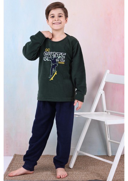 Yeni Sezon Sonbahar/kış Erkek Çocuk Skate Desenli Polar Pijama Takımı 4515