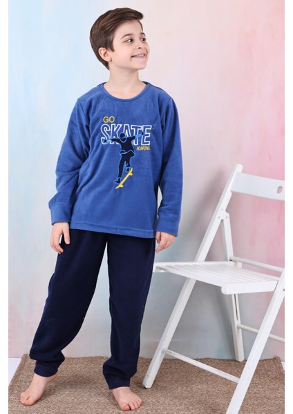 Yeni Sezon Sonbahar/kış Erkek Çocuk Skate Desenli Polar Pijama Takımı 4515