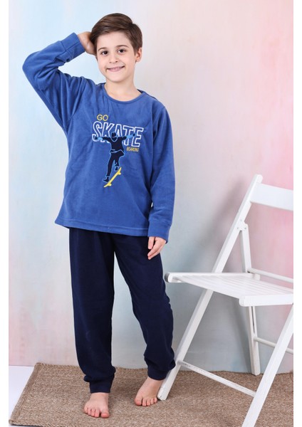 Yeni Sezon Sonbahar/kış Erkek Çocuk Skate Desenli Polar Pijama Takımı 4515