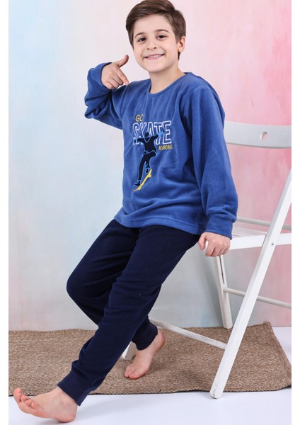 Yeni Sezon Sonbahar/kış Erkek Çocuk Skate Desenli Polar Pijama Takımı 4515
