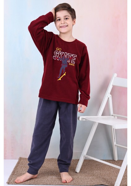 Yeni Sezon Sonbahar/kış Erkek Çocuk Skate Desenli Polar Pijama Takımı 4515