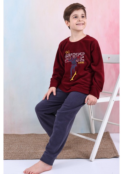Yeni Sezon Sonbahar/kış Erkek Çocuk Skate Desenli Polar Pijama Takımı 4515 indirimleri