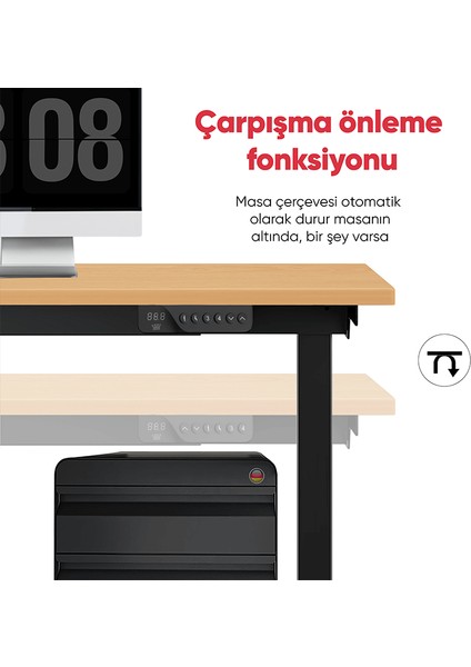 Updo Çift Motorlu Elektrikli Yükseklik Ayarlı Masa - 25MM Tabla - Siyah Ayak