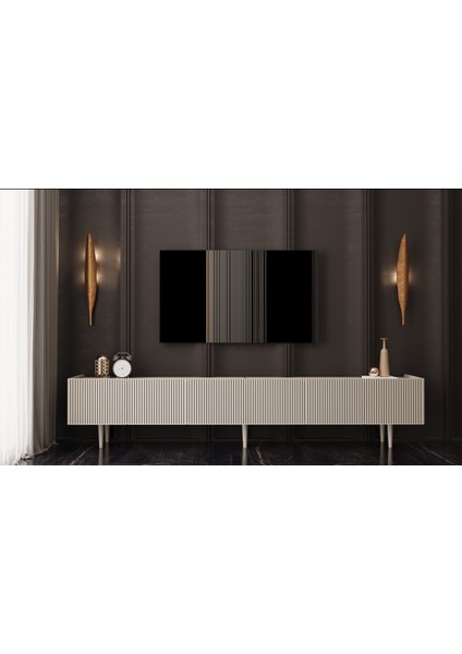Mdf 6 Kapaklı Ahşap Ayaklı (120 cm x 2 Adet) 240 cm Tv Ünitesi