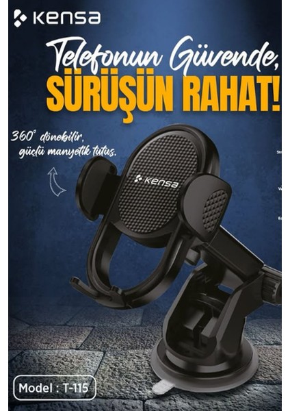 Leasertech Araç Içi Telefon Tutucu Vantuzlu Araba Telefon Tutucu Torpido Cama Uygun Her Telefona Uyumlu Telefon Tutucu LS-115 Siyah