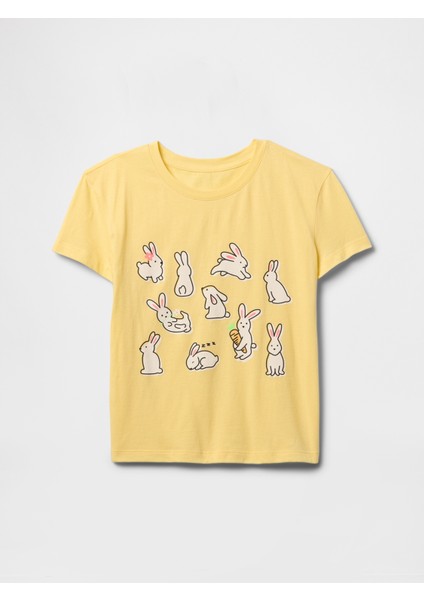 Kız Çocuk Sarı Grafikli T-Shirt