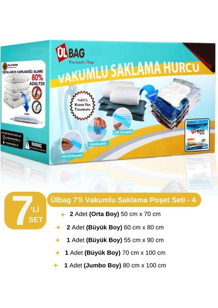 Marufmarket 7'Li Vakumlu Saklama Poşeti Seti-4 (Yastık - Elbise - Battaniye-Yorgan Hurcu) Vakumhurcu