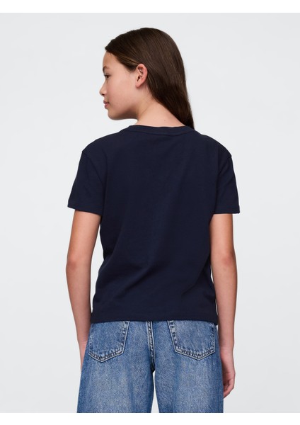 Kız Çocuk Lacivert Grafikli T-Shirt
