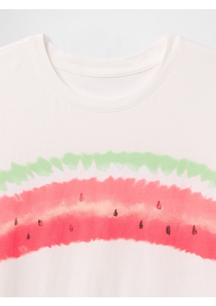 Kız Çocuk Beyaz Grafikli T-Shirt