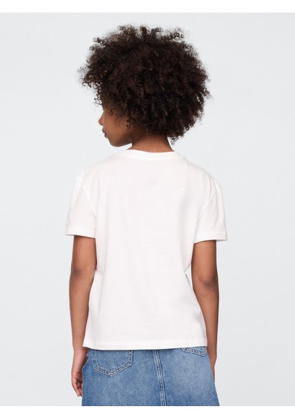 Kız Çocuk Beyaz Grafikli T-Shirt