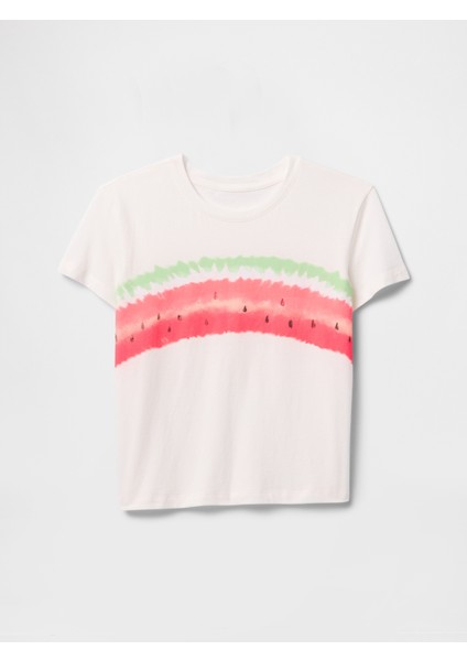 Kız Çocuk Beyaz Grafikli T-Shirt