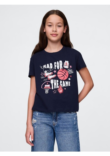 Kız Çocuk Lacivert Grafikli T-Shirt