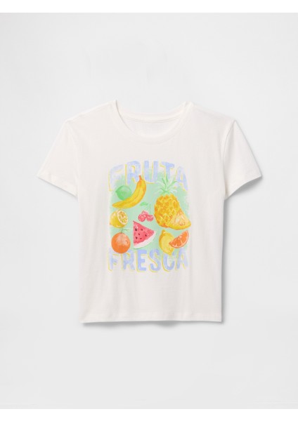 Kız Çocuk Kırık Beyaz Grafikli T-Shirt fırsatları