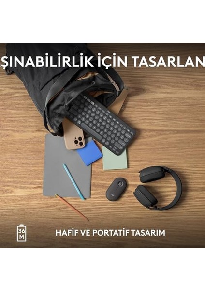 Pebble Keys 2 K380S Kablosuz Klavye, Çoklu Cihaz Özellikli, Kişiselleştirilebilir Kısa Yollar, Bluetooth, Taşınabilir, Windows, Macos, Ipados, Android, Chrome Os, Easy-Switch, Türkçe Q, Siyah