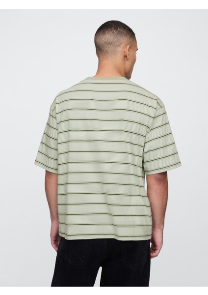 Erkek Yeşil Vintage Soft Stripe Boxy T-Shirt indirimleri
