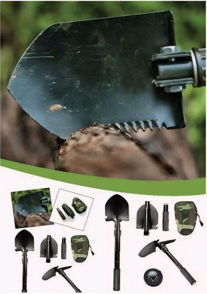 Çok Fonksiyonlu Katlanabilen Portatif Çantalı ,pusulalı Kazma Kürek Seti