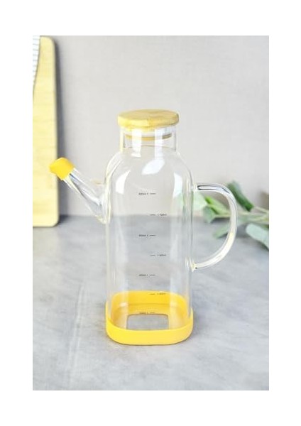 800 ml Bambu Kapaklı Borosilikat Cam Kare Yağlık