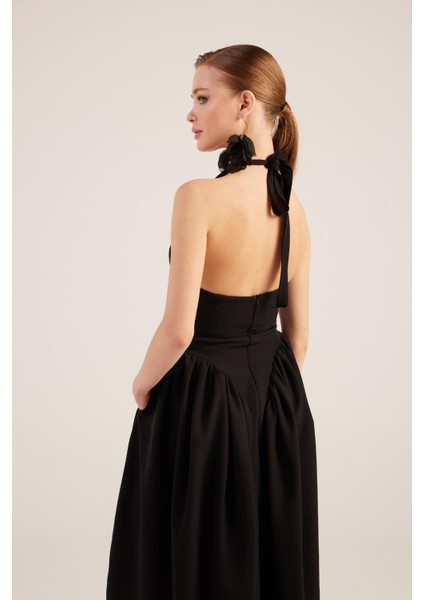 Boyundan Bağlamalı Bele Oturan Uzun Ophelia Elbise Siyah indirimleri