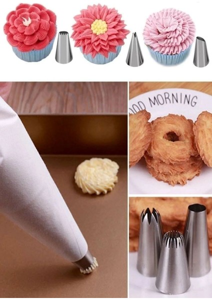 Krema Sıkma Torbası Seti 10 Parça Çelik Pasta Krema Torbası Kek Süsleme Kurabiye Muffin Kalıbı Tart