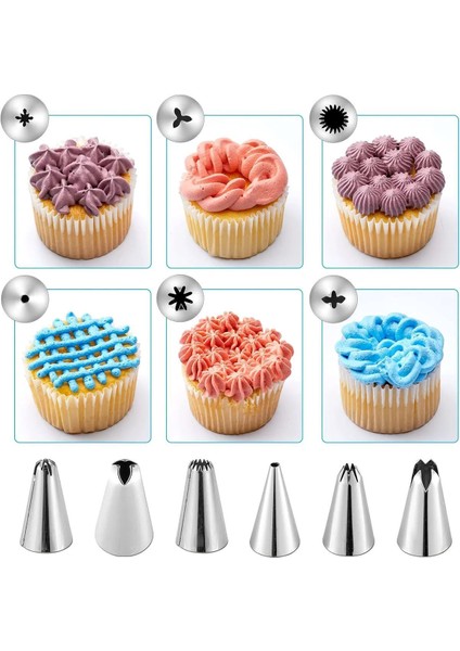 Krema Sıkma Torbası Seti 10 Parça Çelik Pasta Krema Torbası Kek Süsleme Kurabiye Muffin Kalıbı Tart