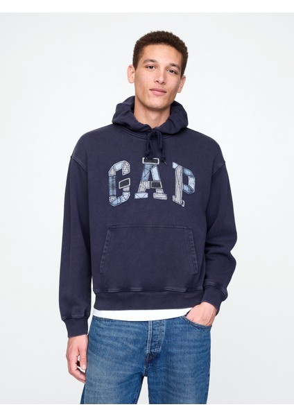 Erkek Lacivert Gap Logo Patchwork Fleece Sweatshirt