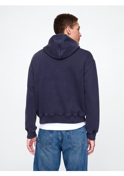 Erkek Lacivert Gap Logo Patchwork Fleece Sweatshirt