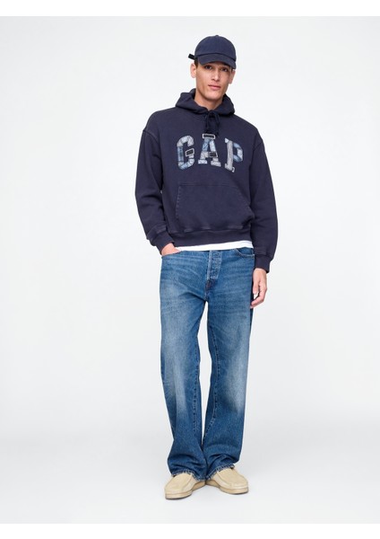 Erkek Lacivert Gap Logo Patchwork Fleece Sweatshirt