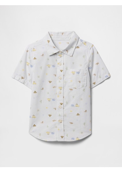 Erkek Bebek New Off Whıte Desenli Poplin Gömlek